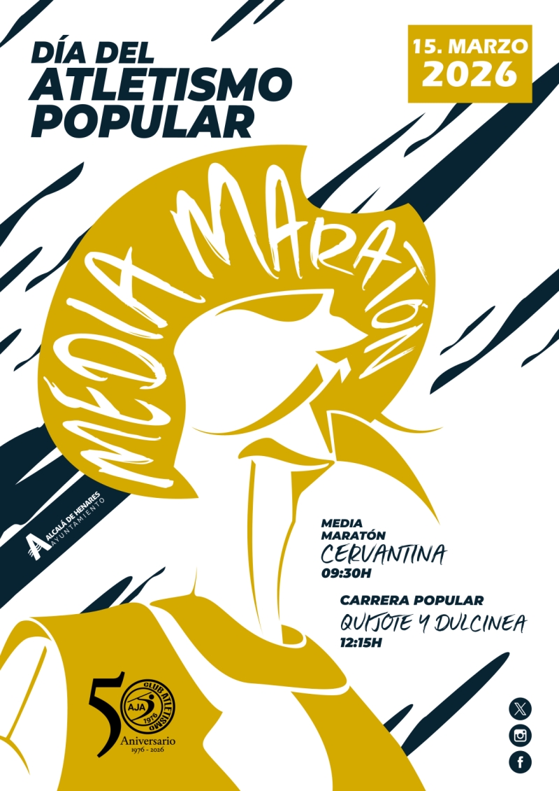 Inscripciones abiertas XV Media Maratón Cervantina 2026 Alcalá de Henares – 50 Aniversario Ajalkalá